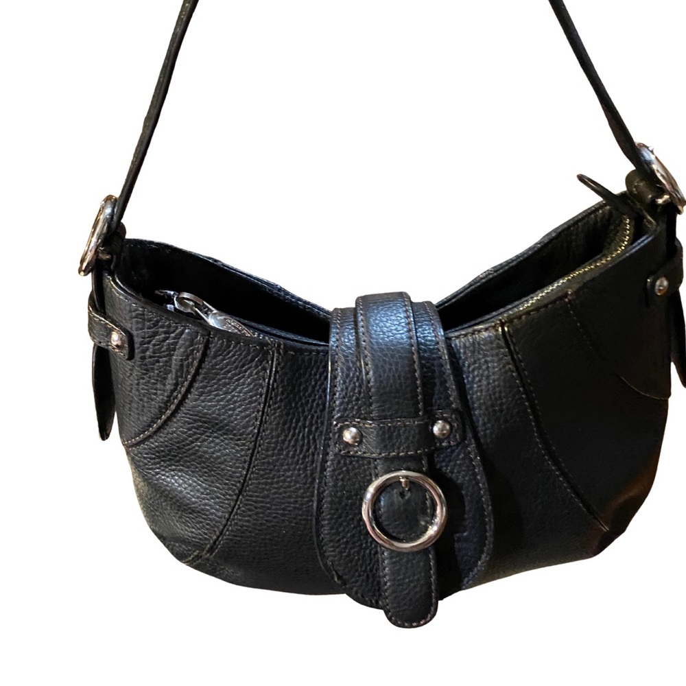 Furla Black Leather Shoulder Bag with Silver Details
